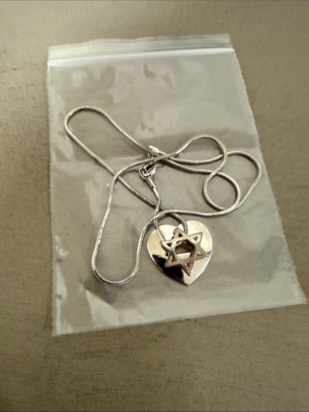 Silver Star of David Heart Pendant Necklace